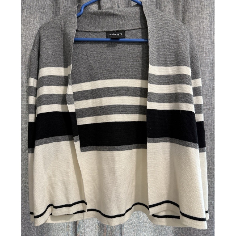 Liz Claiborne Career Women's Large Striped Open Front Cardigan Sweater